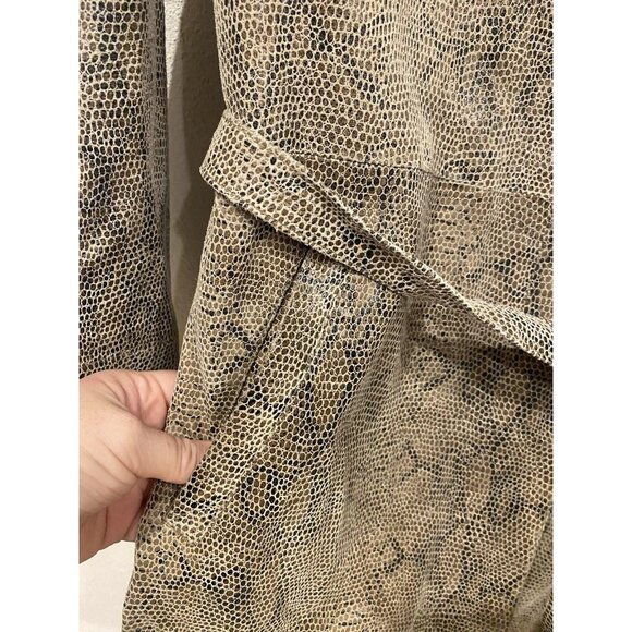 Express Jacket Womens 3/4 Tan Snake Print Faux Leather Belted Coated Trench Coat - Picture 4 of 5
